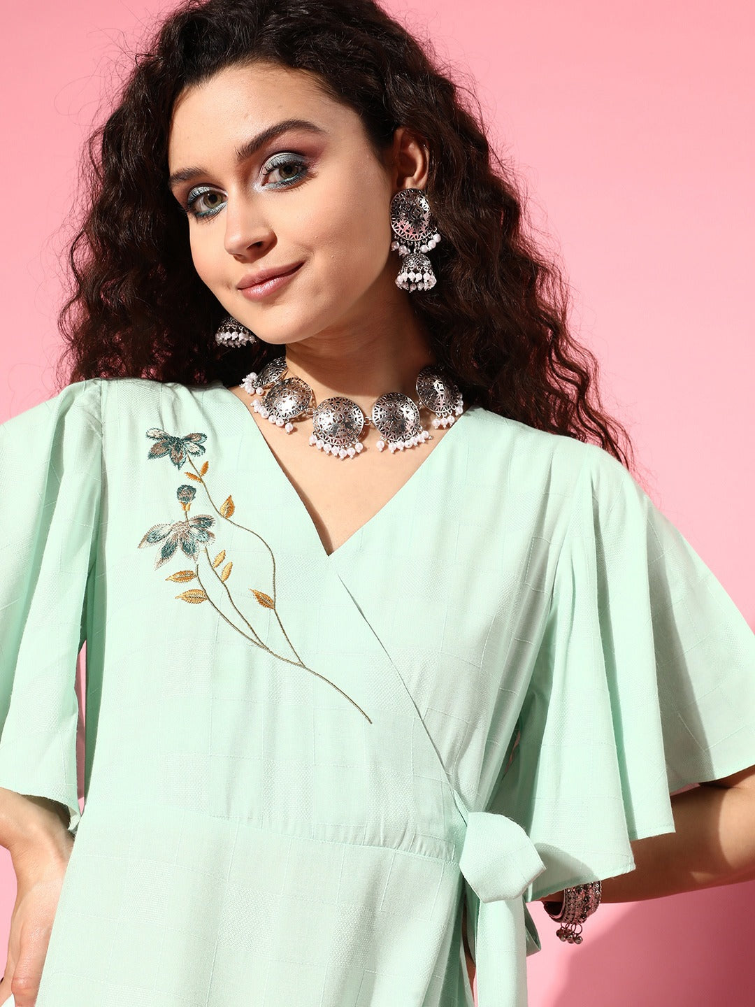 Yufta Embroidered Tiered Wrap Dress