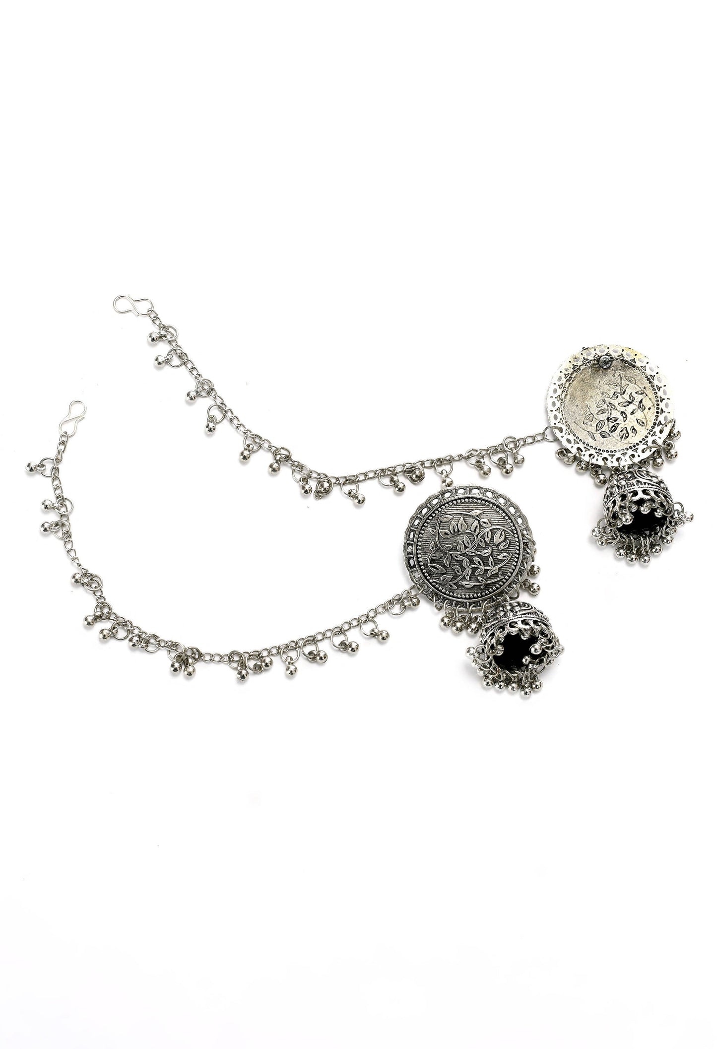 Mominos Fashion Johar Kamal Trendy Oxidized Silver Plated Bahubali Jhumkas
