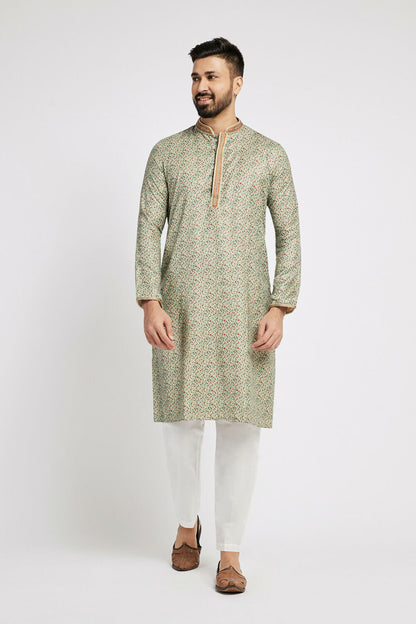 Ethnic India Blue Men's Kurta Floral Polyester
