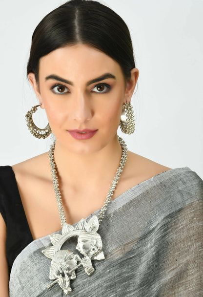 Mominos Fashion Johar Kamal Oxidised Silver-Plated Brass Finish Radha Kishan Long Necklace For Women (Silver)