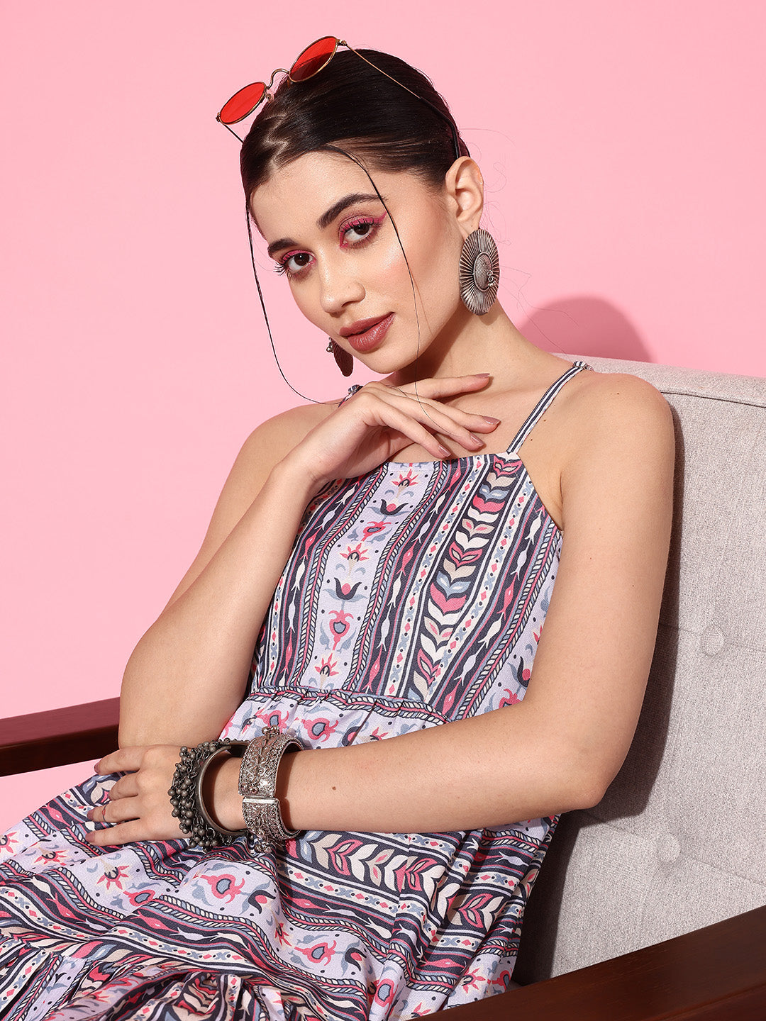 Yufta Ethnic Motifs Print A-Line Pure Cotton Ethnic Dress