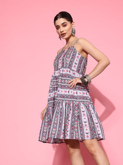 Yufta Ethnic Motifs Print A-Line Pure Cotton Ethnic Dress