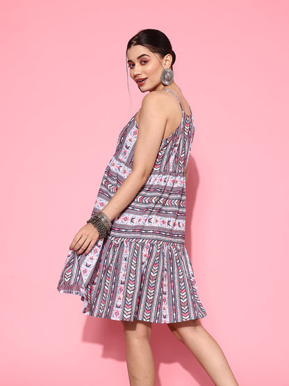 Yufta Ethnic Motifs Print A-Line Pure Cotton Ethnic Dress