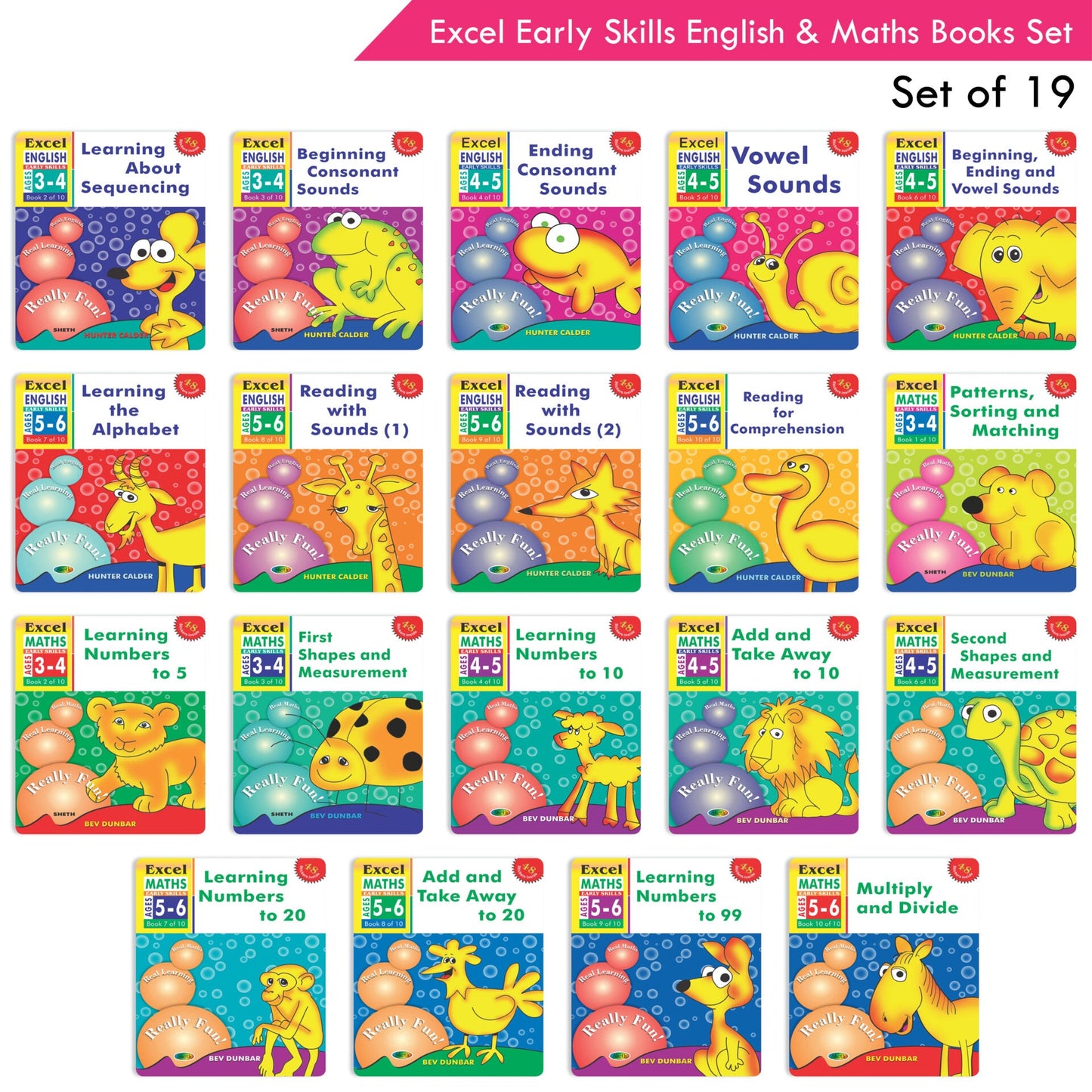 Excel Early Skills English & Maths Books Set of 19| Ages 3-6 Years| Learning Alphabet, Numbers, Patterns etc.