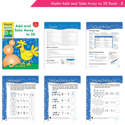 Excel Maths Early Skills Ages 5-6 Year Books for Senior KG| Set of 4| Numbers, Addition, Subtraction, Multiply, Divide