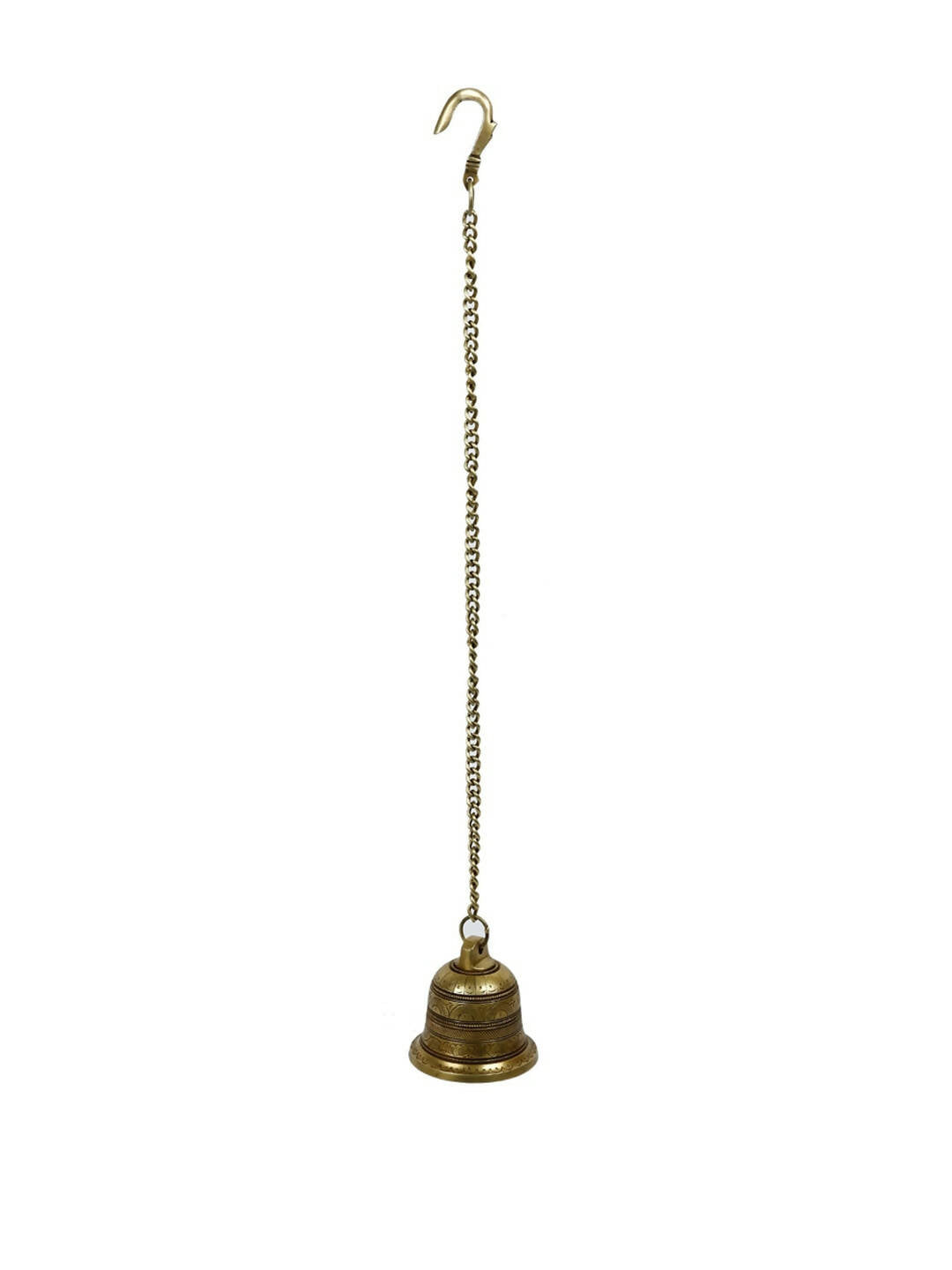 CraftVatika Gold-Toned Brass Hanging Bell with Attached Chain & Hook