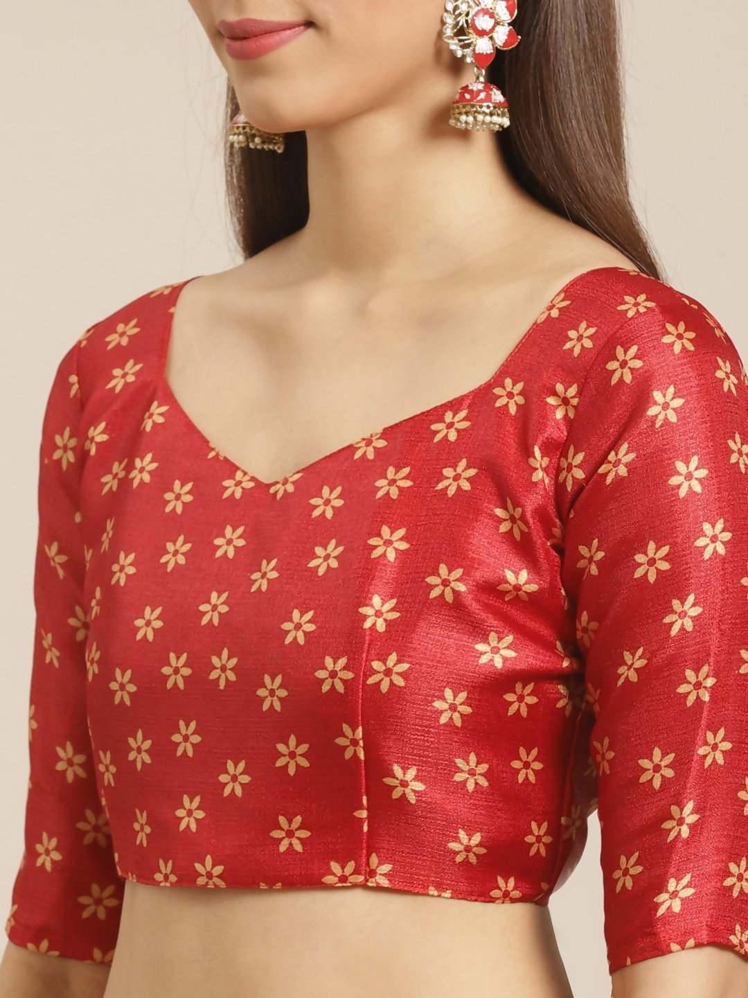 Saree Mall Peach-Coloured & Red Printed Saree
