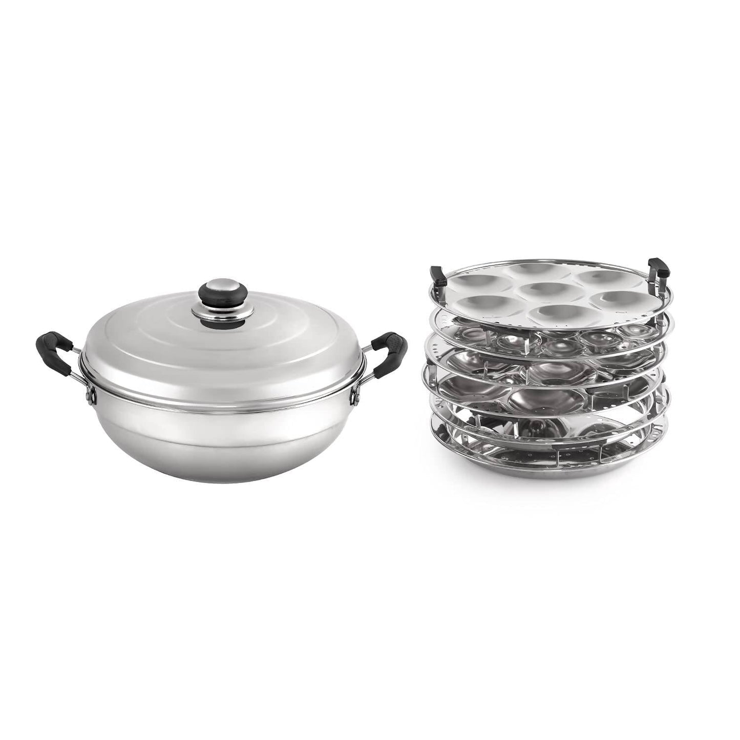 Cello Stainless Steel Induction Base Idli Cooker (Idly Maker) And Multi Kadhai Set of 6