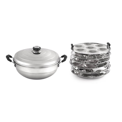 Cello Stainless Steel Induction Base Idli Cooker (Idly Maker) And Multi Kadhai Set of 6