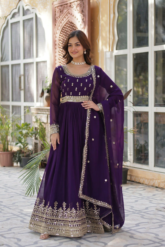 Joban Fashion Purple Georgette Sequence Embroidery Work Kurta Set