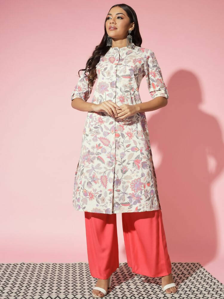 Myshka Women Multi Floral Cotton A-Line Round Neck Kurtas