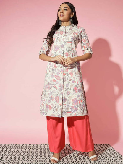 Myshka Women Multi Floral Cotton A-Line Round Neck Kurtas
