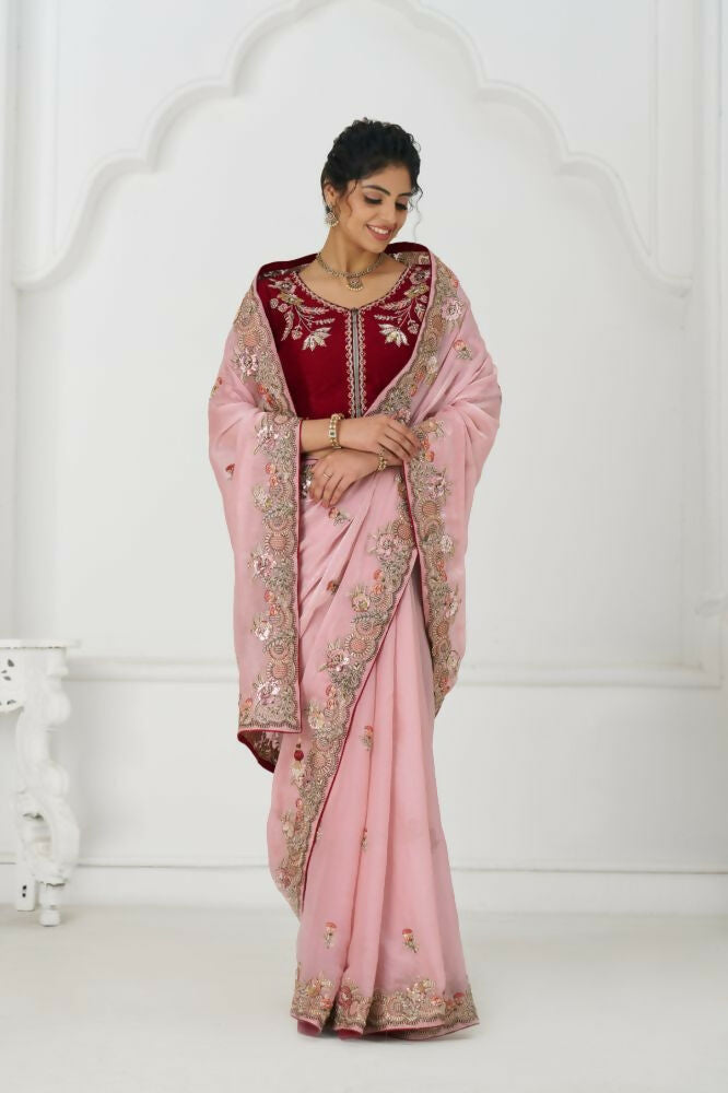 Kesar Fab Graceful Pink Zari And Sequins On Rich Fendi Silk Saree
