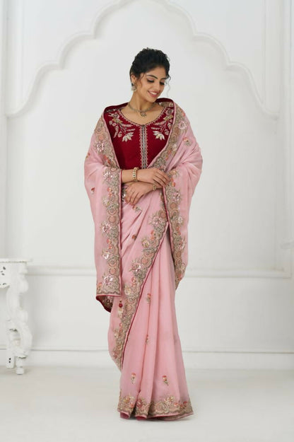 Kesar Fab Graceful Pink Zari And Sequins On Rich Fendi Silk Saree