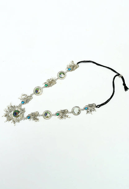 Mominos Fashion Johar Kamal Oxidised Silver-Plated Brass Finish Long Necklace For Women (Silver)
