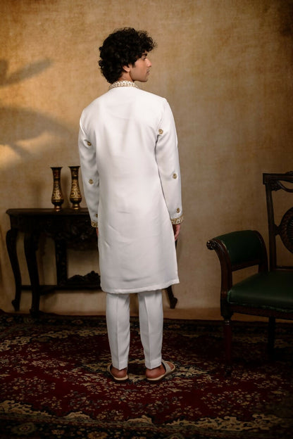 Falling Raw Silk White Devalaya Kurta By Hilo Design