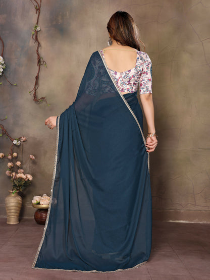 Partywear traditional Georgette Morpich Fancy Saree - Anbazaar