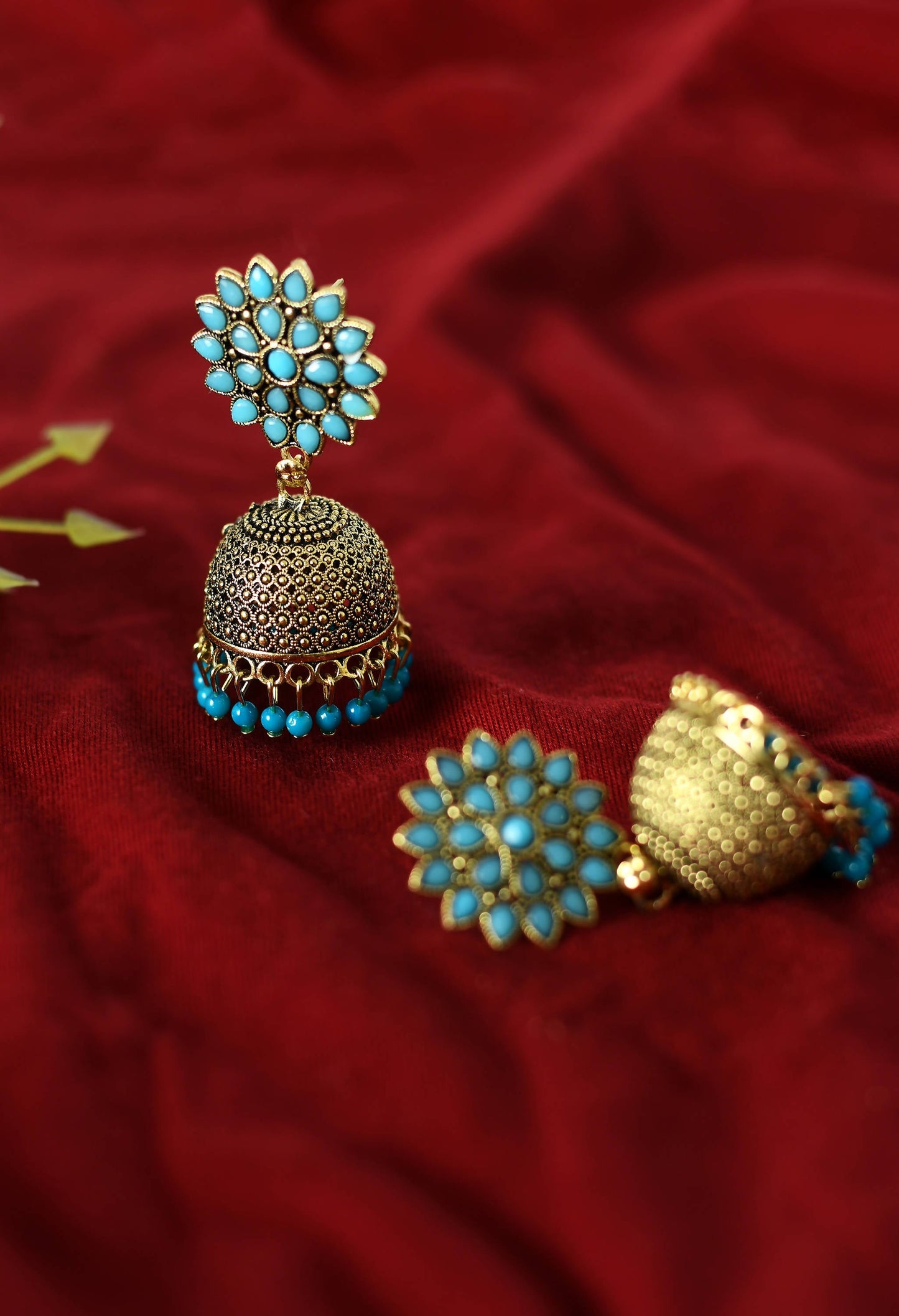 Mominos Fashion Johar Kamal Beautiful Kundan Work Jhumka With Sky Blue Beads