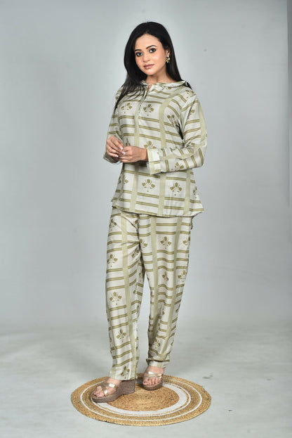 Morchari Digital Print Semi Muslin Co-Ord Set Top & Trouser-Multicolor