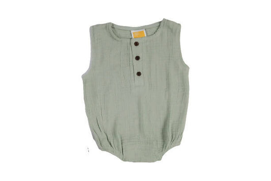 Sunshine Baby Cute Organic Muslin Cotton Sleeveless Rompers For Babies - Greenish Grey
