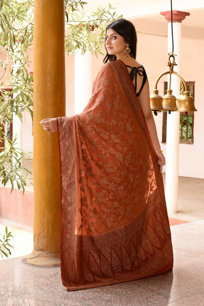 Joban Fashion Amber Crepe Chiffon Pure Handloom Banarasi Silk Saree