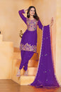 Prazu Fashion Purple Chinon Silk Embroidered Dhoti Style Suit