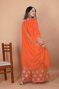 Prazu Fashion Orange Chinon Silk Embroidered Designer Sharara Suit