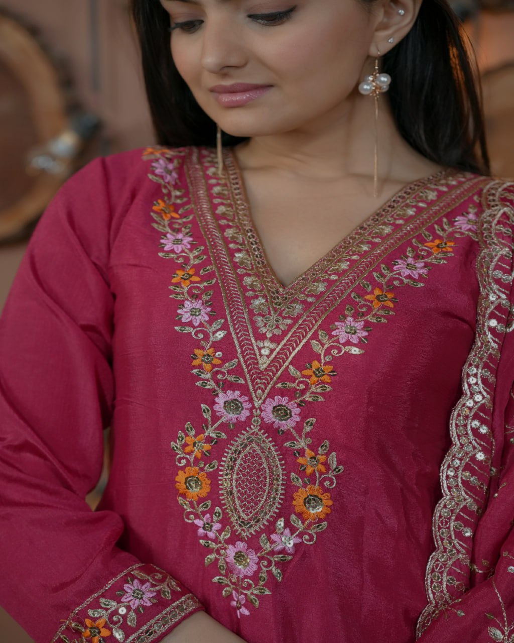 Lehenga Mart Designer Ready To Wear Kurta Pant With Dupatta For Women-Rani Pink