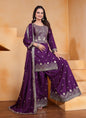 Prazu Fashion Purple Crepe Silk Embroidered Sharara Suit