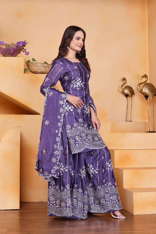 Lehenga Mart Premium Readymade Top Sharara With Dupatta Set For Women-Purple
