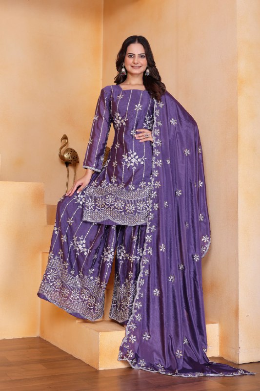 Lehenga Mart Premium Readymade Top Sharara With Dupatta Set For Women-Purple