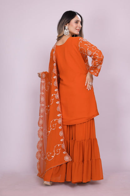 Teeya Creation Orange Color Faux Georgette Embroidery Work Fully Stitched Salwar Suit
