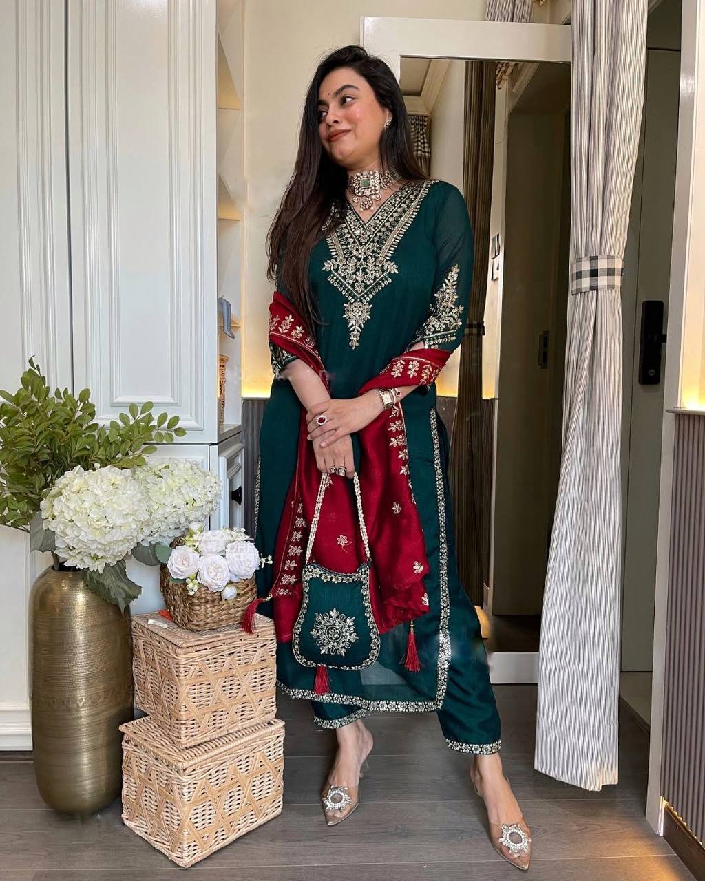 Prazu Fashion Royal Blue Chinon Silk Sequence Embroidered Salwar Suit