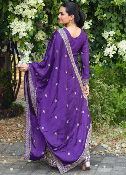 Lehenga Mart Purple Chinon Silk Gorgeous Chinon Sharara Suit For Wedding Wear