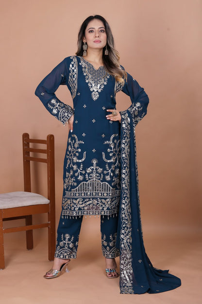 Prazu Fashion Blue Georgette Sequence Embroidered Salwar Suit
