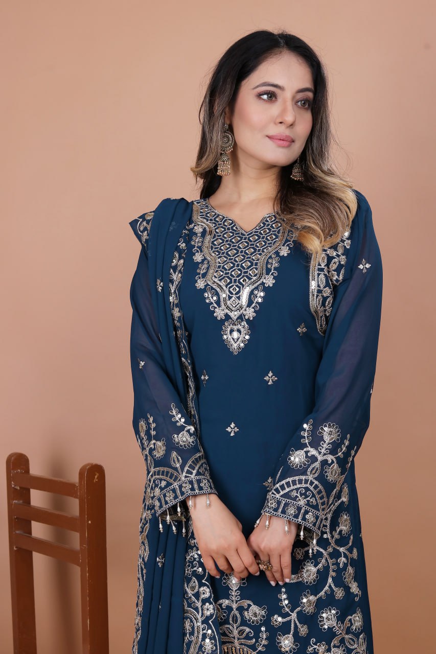 Prazu Fashion Blue Georgette Sequence Embroidered Salwar Suit