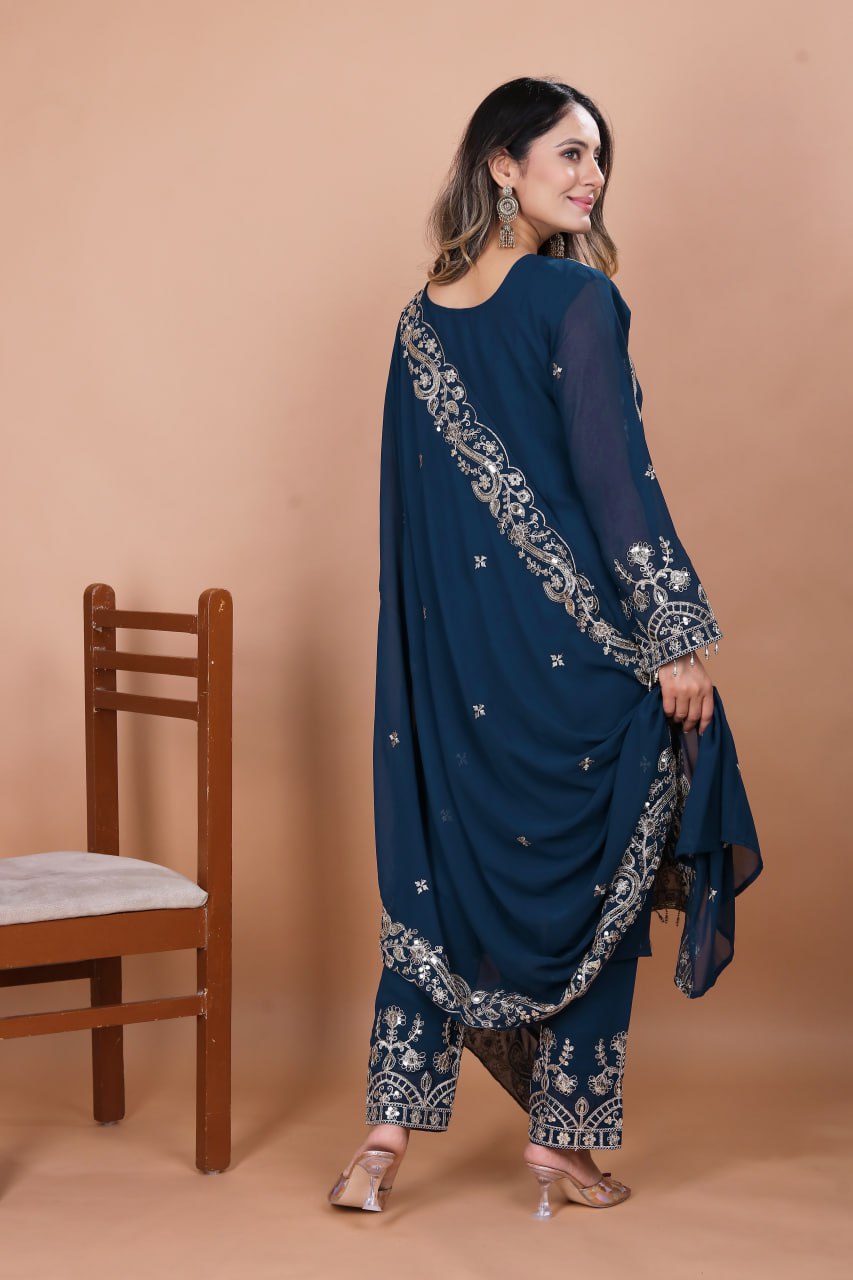 Prazu Fashion Blue Georgette Sequence Embroidered Salwar Suit
