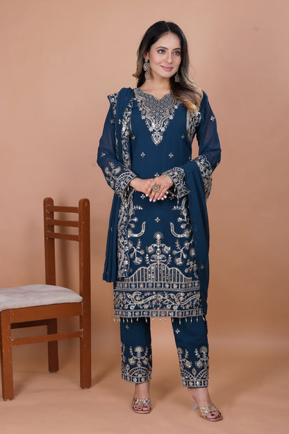 Prazu Fashion Blue Georgette Sequence Embroidered Salwar Suit