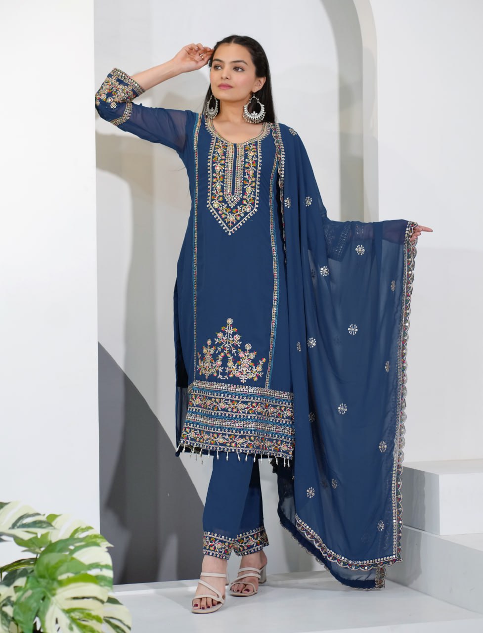 Prazu Fashion Blue Georgette Sequence Embroidered Salwar Suit