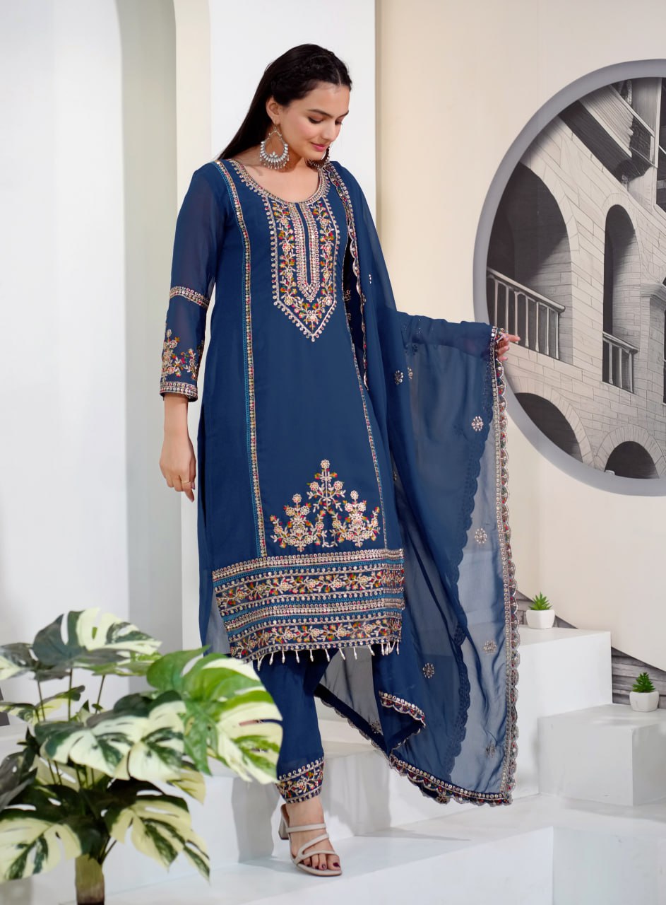 Prazu Fashion Blue Georgette Sequence Embroidered Salwar Suit