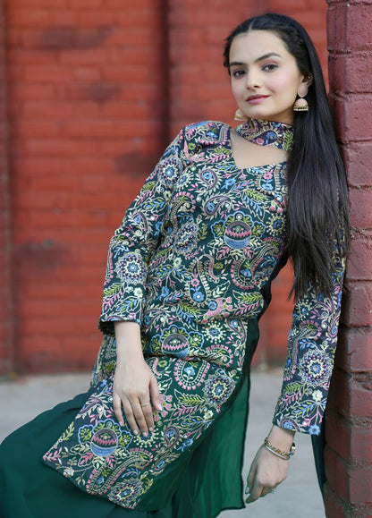 Prazu Fashion Green Tapeta Silk With Fusing Embroidered Sharara Suit