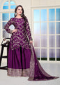 Lehenga Mart Designer Chinon Sharara Suit With Sequence Embroidered Work - Purple