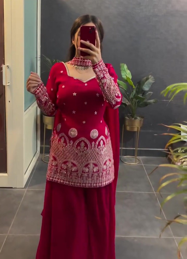 Lehenga Mart Designer Sharara Suit For Women or Girls - Maroon