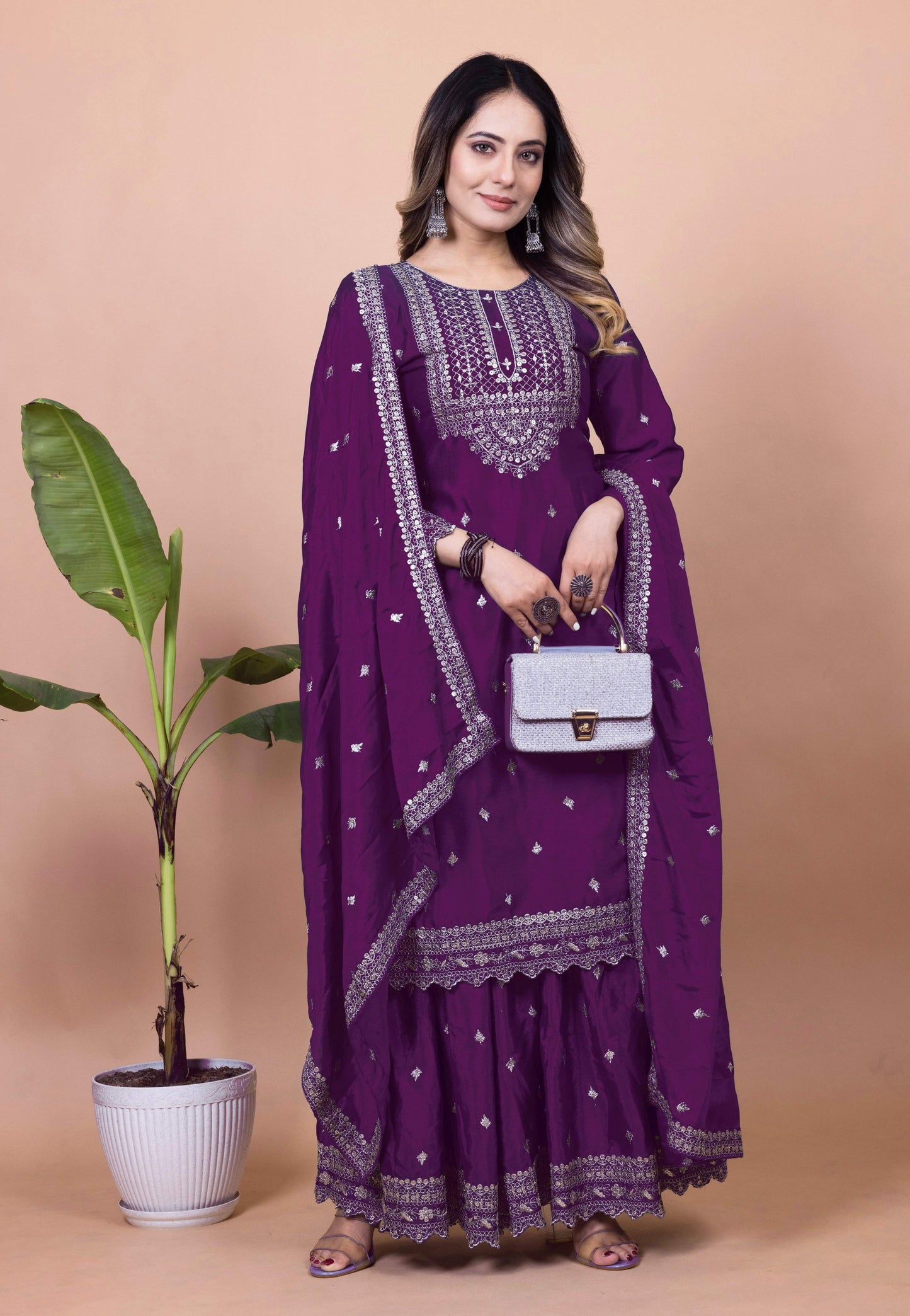 Lehenga Mart Designer Sharara Suit for women - Purple