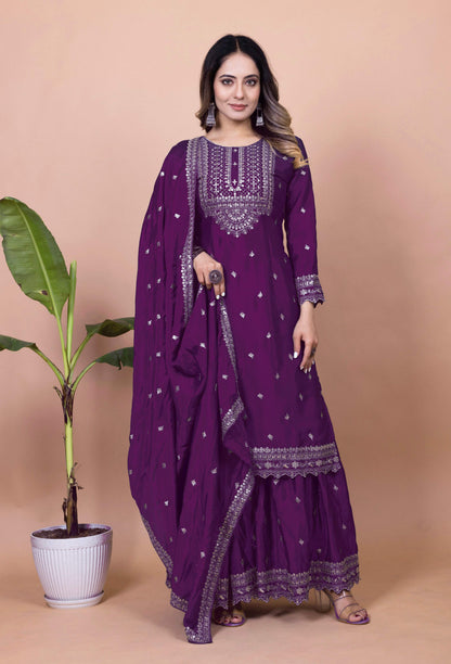 Lehenga Mart Designer Sharara Suit for women - Purple
