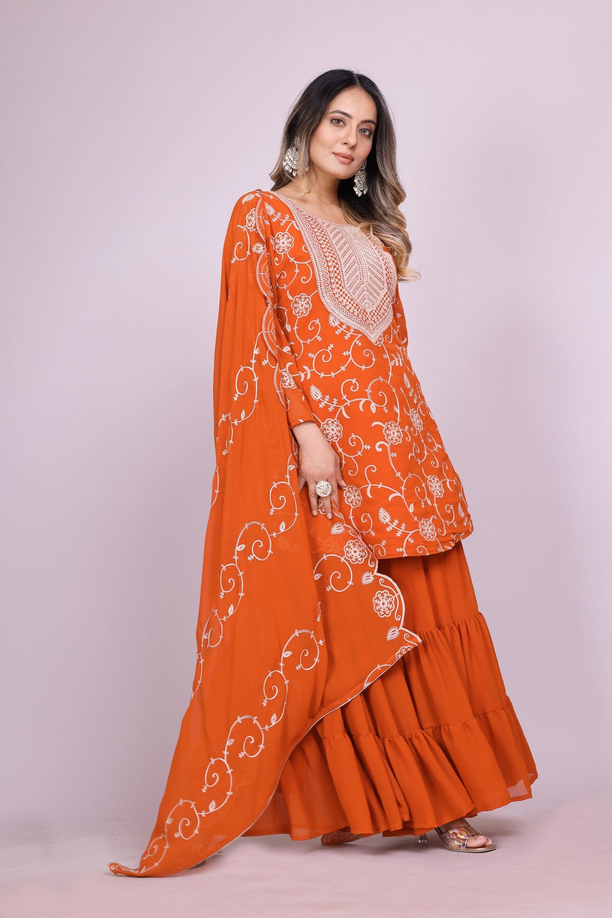 Lehenga Mart Designer Sharara Suit for women - Orange