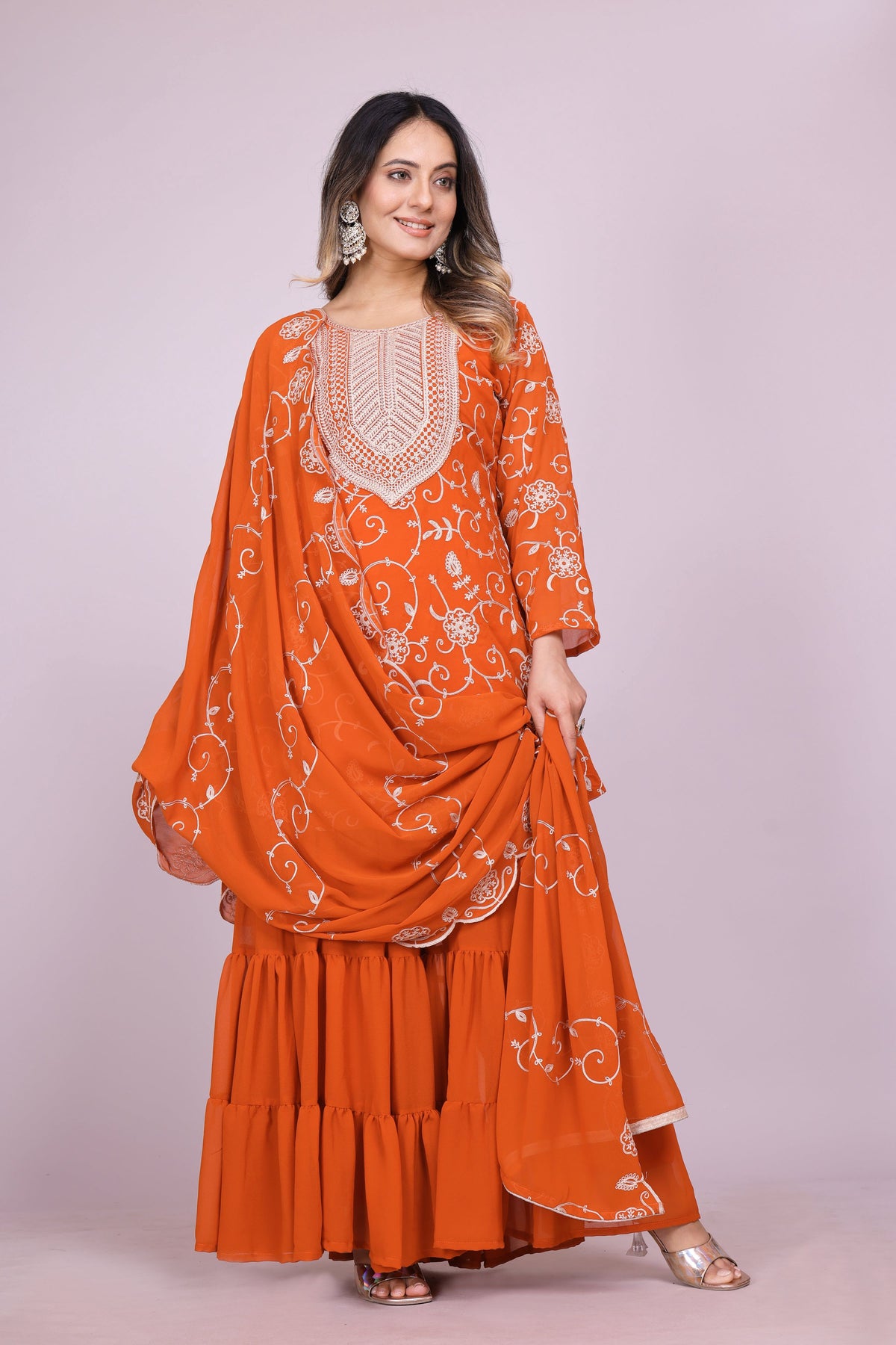 Lehenga Mart Designer Sharara Suit for women - Orange