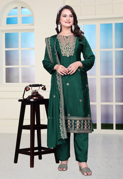 Lehenga Mart Designer Chinon Sharara Suit With Coding Sequence Embroidered Work - Green