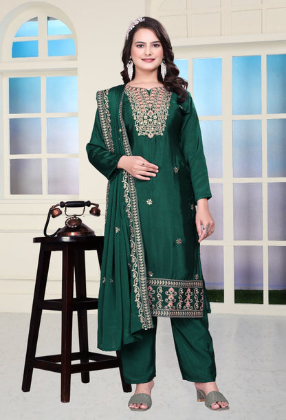 Lehenga Mart Designer Chinon Sharara Suit With Coding Sequence Embroidered Work - Green