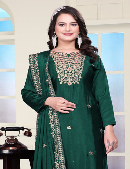 Lehenga Mart Designer Chinon Sharara Suit With Coding Sequence Embroidered Work - Green